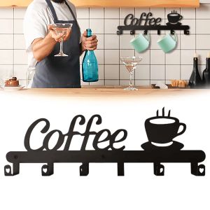 Verktyg kaffemugghållare 6 krokar väggmonterade kaffekopp rackar metall järnkonst kopp hängare dekorativa skylt för kök bar tillbehör