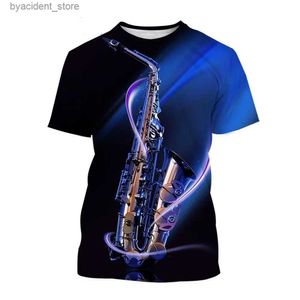 Mäns t-shirts Nya sommarvatten mode saxofon mönster män t-shirts casual 3d tryck tees hip hop personlighet rund hals korta ärm toppar l240304