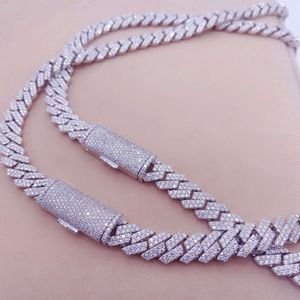 Cool Hip Hop 10mm Iced Out Sterling Silver Men Chains Necklace Diamond Vvs1 Two Rows Moissanite Cuban Link Chain