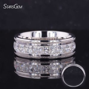 Starsgem joias masculinas personalizadas da eternidade d Vvs corte de princesa moissanite 10k anéis de casamento em ouro branco