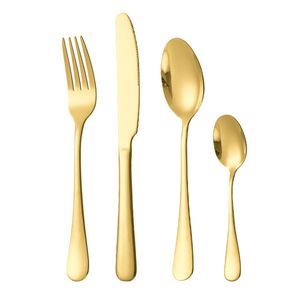 4 pezzi / set Set di posate in oro Set di posate in acciaio inossidabile Set di posate Stoviglie occidentali Forchetta dorata Cucchiaio Coltello Bistecca Utensile da cucina HW0167