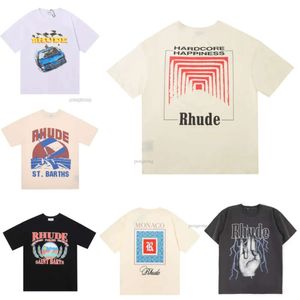 Rhude Summer Designer Men's Casual T-shirt Top Luxury Monogram Printed Shirt Men's and Women's Short Sleeve Fashion T-shirt Skateboard Men's Shirt Trend 813