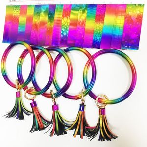 Kolory skórzane okrągłe bransoletka Bransoletka Bieczek Blak dla kobiet Trendy Rainbow Color Circle Kluczowy pasek nadgarstka 284B