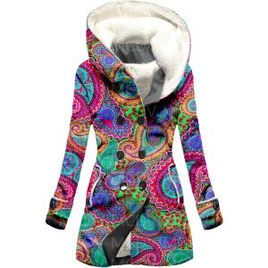 Misturas Paisley 3D Impresso Lã Com Capuz Manto Feminino Grosso Casaco Quente Casaco Quente de Inverno Feminino