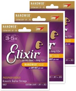 Whole Elixir 16027 011052 Inches Acoustic Guitar Strings 5 Sets Phosphor Bronze With NANOWEB Ultra Thin Coating CUSTOM LIGHT6886999