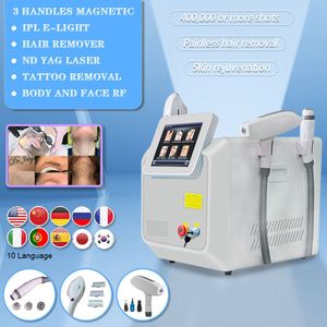 Alta eficiência 3 em 1 e-light ipl depilação rf rejuvenescimento da pele nd ydg laser pigmento tatuagem remover equipamentos de máquina de beleza