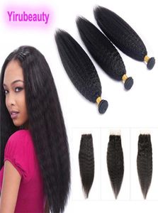 Indian Bundles With Lace Closure Yaki Straight Human Hair Extensions Kinky Straight 3 Bundles With 4 X 4 Closure Baby Hair3199342