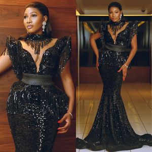 African Plus Size Prom Dresses for Black Women Evening Dresses High Neck Illusion Mermaid High Neck Sequined Lace Birthday Party Dress Second Reception Gown NL582