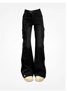 High Street Office Lady Black Flare Jeans Slim Bell Bottoms Gyaru Fashion Denim Byxor flera fickor 2000 -tal American Retro 240219