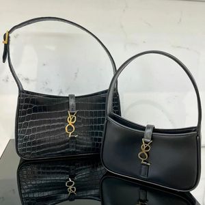 Designer-Umhängetasche, luxuriöse Handtasche, Hobo-Damenmode-Tasche, einfarbige Handtasche, schwarzes Kalbsleder, klassische diagonale Krokodilleder-Mode-Umschlagtasche