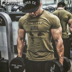 Men's T-Shirts FOCUSFIT Spring and Summer Pure Color Printing Sports Fitness Short-sleeved T-shirt Mens O Neck Stretch Training Exercise 3XL L240304