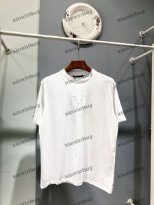 Xinxinbuy Men Designer Tee T Shirt 2024 Emboss Letter Paris Wzorka Bawełna Kobiety Niebieski Czerwony Czerwony XS-3XL