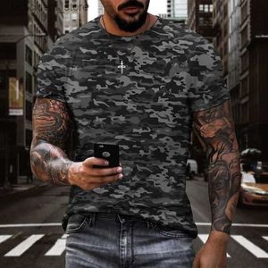 Homens camisetas Novo verão 3D impresso camuflagem esportes mens moda camiseta 2022 mens o pescoço casual manga curta l240304