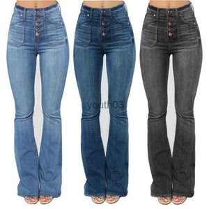 Kvinnors jeans midja stövel klippa jeans mode denim brett ben plus storlek XS-4XL 240304