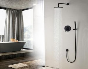 Brass Black Bathroom Shower Set 81012 Inch Rianfall Shower Head Shower Faucet Wall Mounted Arm Diverter Mixer Handheld Set6088695