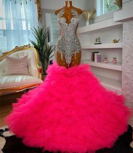 2024 May Aso Ebi Mermaid Crystals Prom Dress See Through Luxurious Evening Formal Party Second Reception Birthday Engagement Gowns Dress Robe De Soiree ZJ171