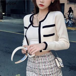 Women's Knits Women Cardigans Patchwork Cropped Sweaters Open Stitch Designed Streetwear Retro Tricot Trendy Fit Tender Femme Coats O-neck