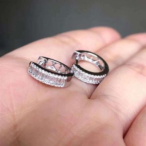 18k White Gold Au750 Custom Wholesales Crystal Diamond Huggie Hoop Hoops Earrings