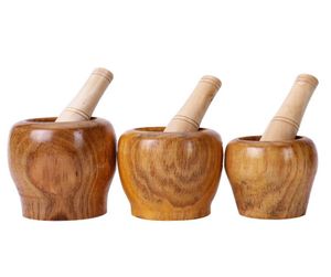 Pestle Pugging Mill Grinding Bowl Masher Wooden Spice Grinder Manual Garlic Pepper Press Ginger Crusher Herb Spices Grinder Set Ki7176068