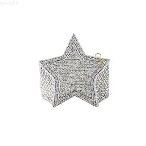 Hiphop Rapper Jewelry 14K White Gold Iced Out Star Shaped Certified Natural Diamond Cluster Ring for Men