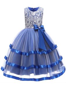 2020 Kwiatowe sukienki Dzieci Królewskie Błękit Warstwowy Tiul Party Wedding Ball Suknia Ball Formal Girls Sukienki Bebe 9640870