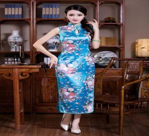 Ubranie etniczne seksowne lato długie Cheongsam Lake Blue Vintage Chinese Style Women039s Rayou Slim Qipao Dress Przyjazd Vestidos SI3209462