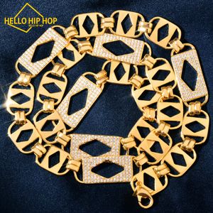 Olá hip-hop 14mm oco quadrado clustered corrente cubana colar para homens mulheres hiphop link cor de ouro gelado para fora zircônia moda jóias