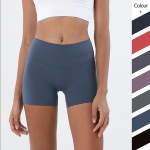 lululemom Damen-Yoga-Outfits, hohe Taille, blaue Shorts, kurze Übungshosen, enge Hüftheben-Fitnesskleidung, Mädchen-Lauf-elastische Sporthose für Erwachsene, Sportbekleidung-Shorts