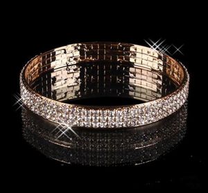 Luksusowa złota bransoletka ślubna Bling Bling 3 rzędowy rhinestone arabski stretch bangle kobiet wieczór biżuteria moboła ACCE1285680