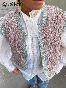 Kvinnors västar tryckt vintage ärmlös hjärtväst för kvinnor elegant modebesättning hals bomull vinter damer chreat waistcoat