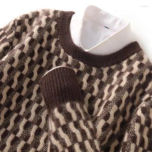 Erkek Sweaters Örgü Sweater Mens Giyim 2024 Sonbahar Kış Kış Kalın Yuvarlak Boyun Sıradan Jakar Jacquard Erkek Triko Kore Moda Zt