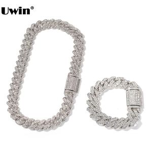 Uwin 18mm zinklegering Miami kubansk kedjhalsband/armband uppsättning för män isade ut bling rhinestones hip hop smycken droppe 240228