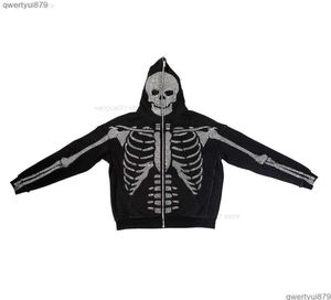 2023 Neue Herrenjacken Sketon Übergroße Full Zip Up Over Face Evil Skull Y2k Rhine Diamond Hoodies Harajuku Grunge Goth Punk 122022H1297539