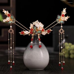 Hair Clips Hanfu Headdress Female Ancient Style Tassel Step Shake Golden Butterfly Hairpin Bride Show Wo Clothing Crystal Comb Ac