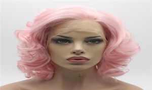 Iwona Hair Wavy Short Pink Wig 243100Bハーフハンド縛られた熱耐性合成レースフロントWIG1838568