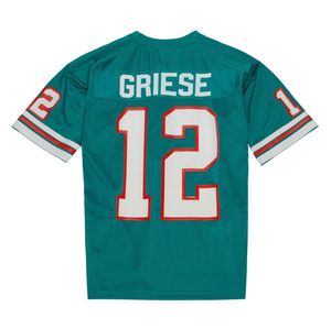 Genähtes Fußballtrikot 12 Bob Griese 1973, blau-weißes Netz, Retro-Rugby-Trikots für Herren, Damen und Jugendliche, S-6XL