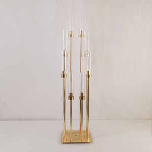 Suporte de vela alto de 8 cabeças, candelabros de mesa de metal dourado, 8 braços, peças centrais para festa de casamento