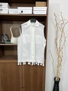 Женские блузки, лето 2024, женская повседневная хлопковая блузка ручной работы с кисточками, женская универсальная однобортная рубашка с воротником-поло
