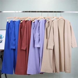 Roupas étnicas Mulheres Eid Muslim Define Três Peças Musulman Conjunto Árabe Marrocos Sólido Tricô Cardigan Suéteres Colete Calças de Perna Larga Casual