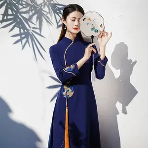 Ubranie etniczne chińska sukienka zen jesień i zimowe modyfikowane ao dai cheongsam temperament retro