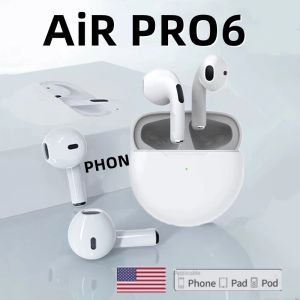 Hörlurar Original Air Pro 6 TWS Wireless Bluetooth Earphones Mini Pods Earbuds Sport Headset för Xiaomi Android Apple iPhone -hörlurar