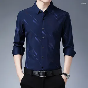 Herrklänningskjortor Klädföretag Skjorta vårens höstlång ärm högkvalitativ japansk klassisk casual randig lapel topp