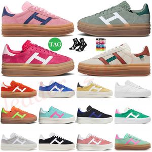 Adidas Gazelle Bold designer woman casual shoes Thick Soled Pink Glow Gum Velvet Womens Trainers og Vegan Cream Collegiate Green【code ：L】Dhgate Sports Sneakers