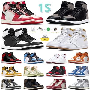 Jumpman 1 1s High Basketball Buty czarne białe złoto złoto satynowy hodowany patent królewski ponowne ujmowanie pająka Werset Lost Znaleziony mężczyźni trenerzy trampki