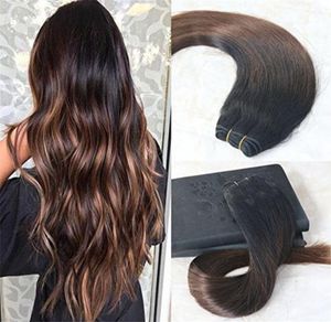 Mänskliga hårförlängningar balayage färg naturliga svarta ombre choklad brun verklig människohår dubbel inslag balayage hårbuntar5014872