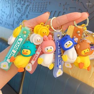 Keychains Creative Lovely Sitting Duck Key Chain Pendant Dinosaur Shark Head Funny Doll Keyring Women Men Bag bil KeyFob Kid Gift