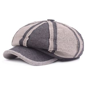 2022 New Dark Grey Patchwork Cotton Octagonal Hat Women Distress Painter Cap Autumn Winter Men Newsboy Caps Whole205i