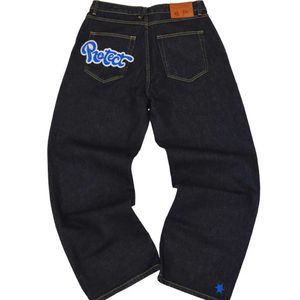 Mäns jeans hiphop vintage byxor gata casual sommar raka byxor tryckt elastiska unisex byxor t240304