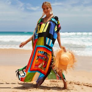 Zatuszka 38 kolorów wydrukowane Kaftans Women Beach Cover Up Seaside Maxi Bohemian Sukies