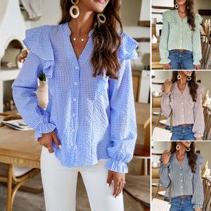 DIYUN Women's Tiktok Temu 2024 Spring/Summer Elegance Commuter Long Sleeved Ruffle Edge Shirt